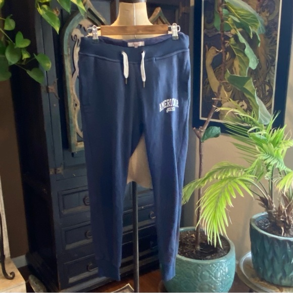 American Retro washed out navy crop jogger drawstring sweat pants - Picture 1 of 8
